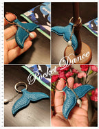 Ocean Blue Leather Mermaid Tail Keychain: Pearl Keyring Charm