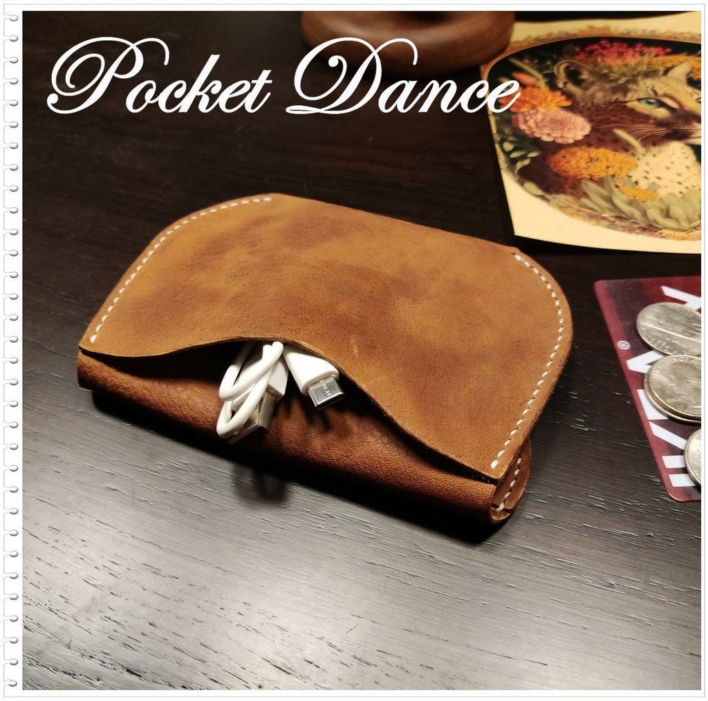 Handmade Rose Engraved Leather Coin Purse: Small Card Wallet