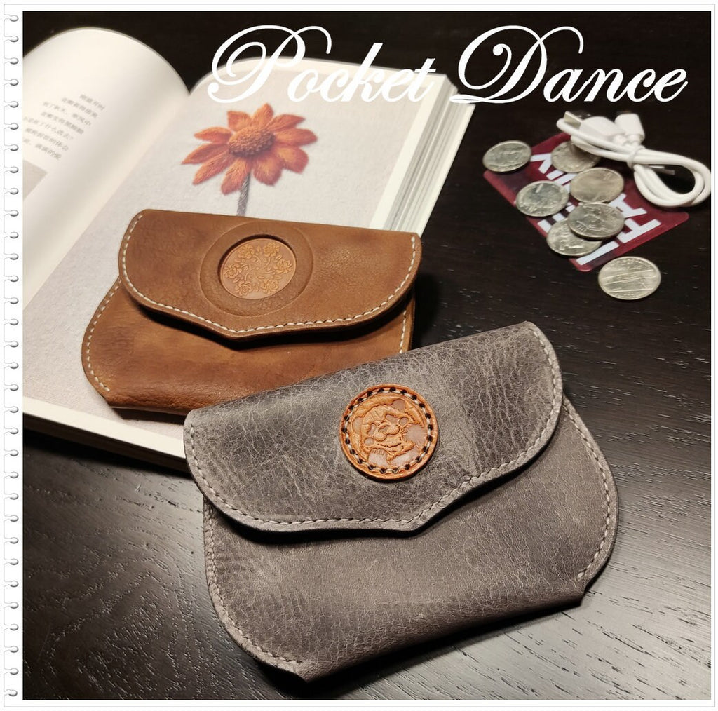 Handmade Rose Engraved Leather Coin Purse: Small Card Wallet