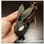 Handmade Gray Leather Rabbit Keychain: Stone Eye Bunny Keyring