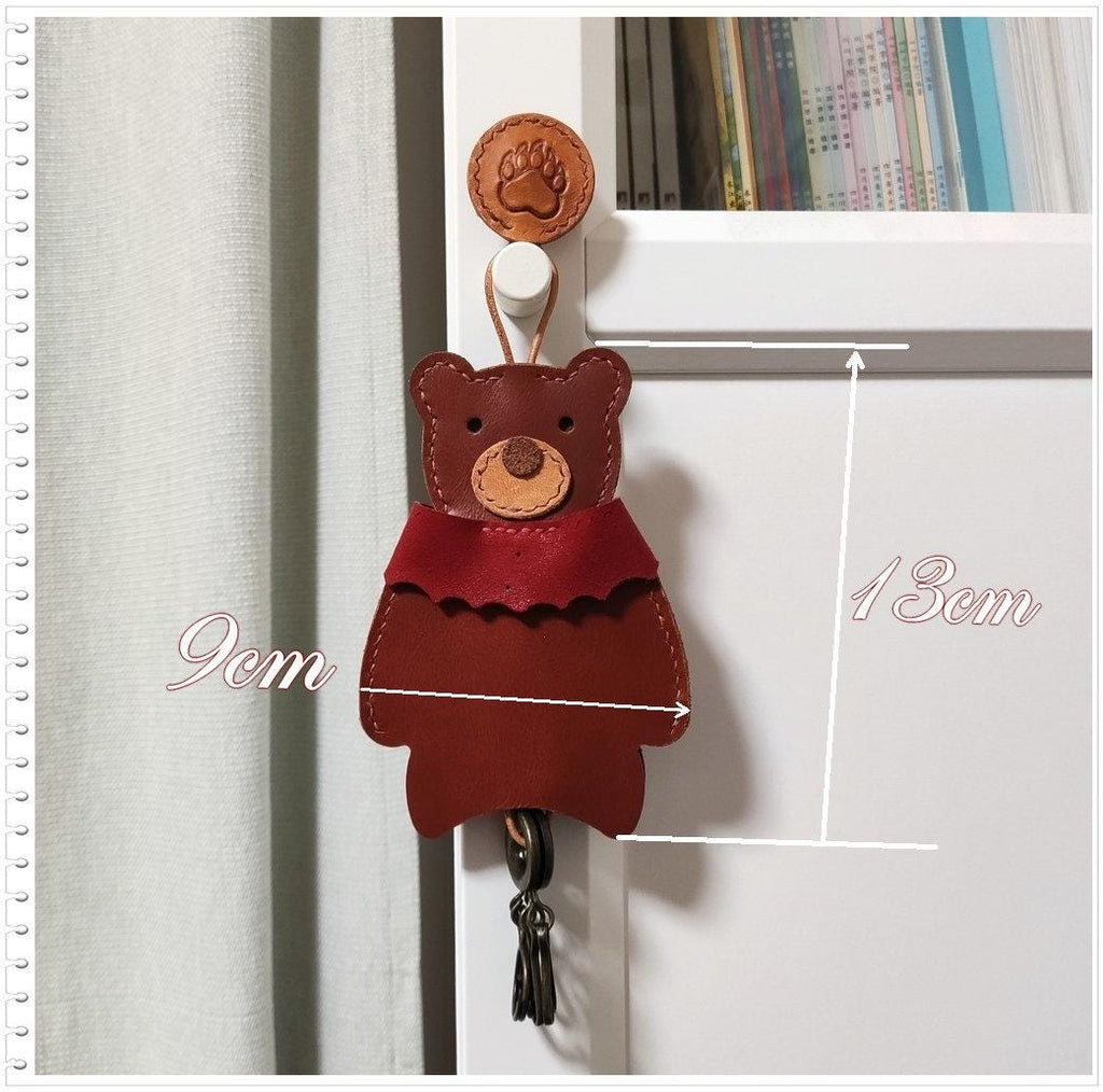 Handmade Leather Bear Keychain, Key Cover, Cute Bag Charm