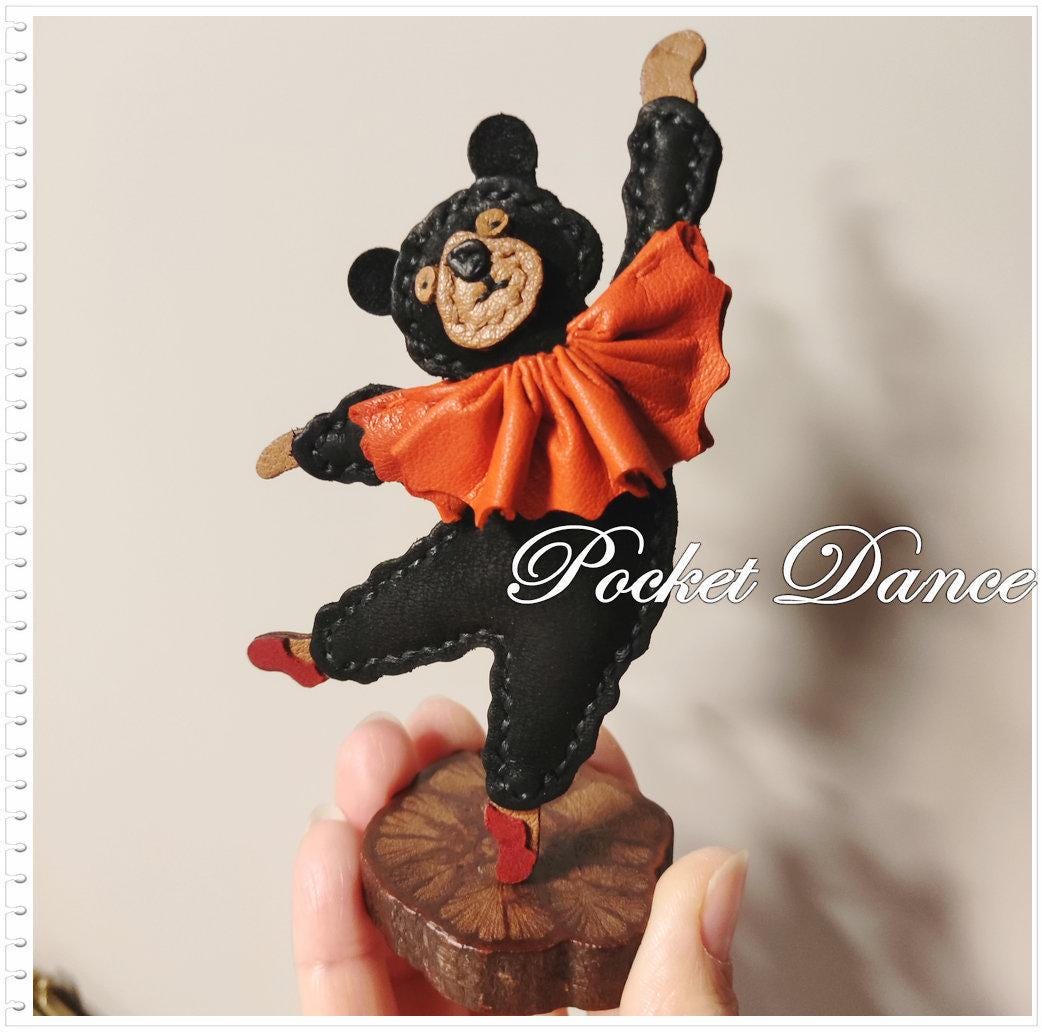 Handmade Leather Dancing Bear Charm: Nutcracker Ballet Gift