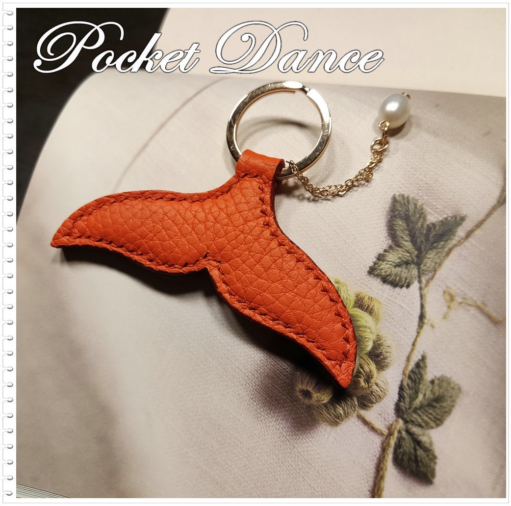 Handmade Leather Mermaid Tail Keychain: Pearl Keyring Bag Charm