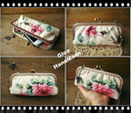 Peony & Hummingbird Kiss Lock Coin Purse: Handmade Clutch Wallet