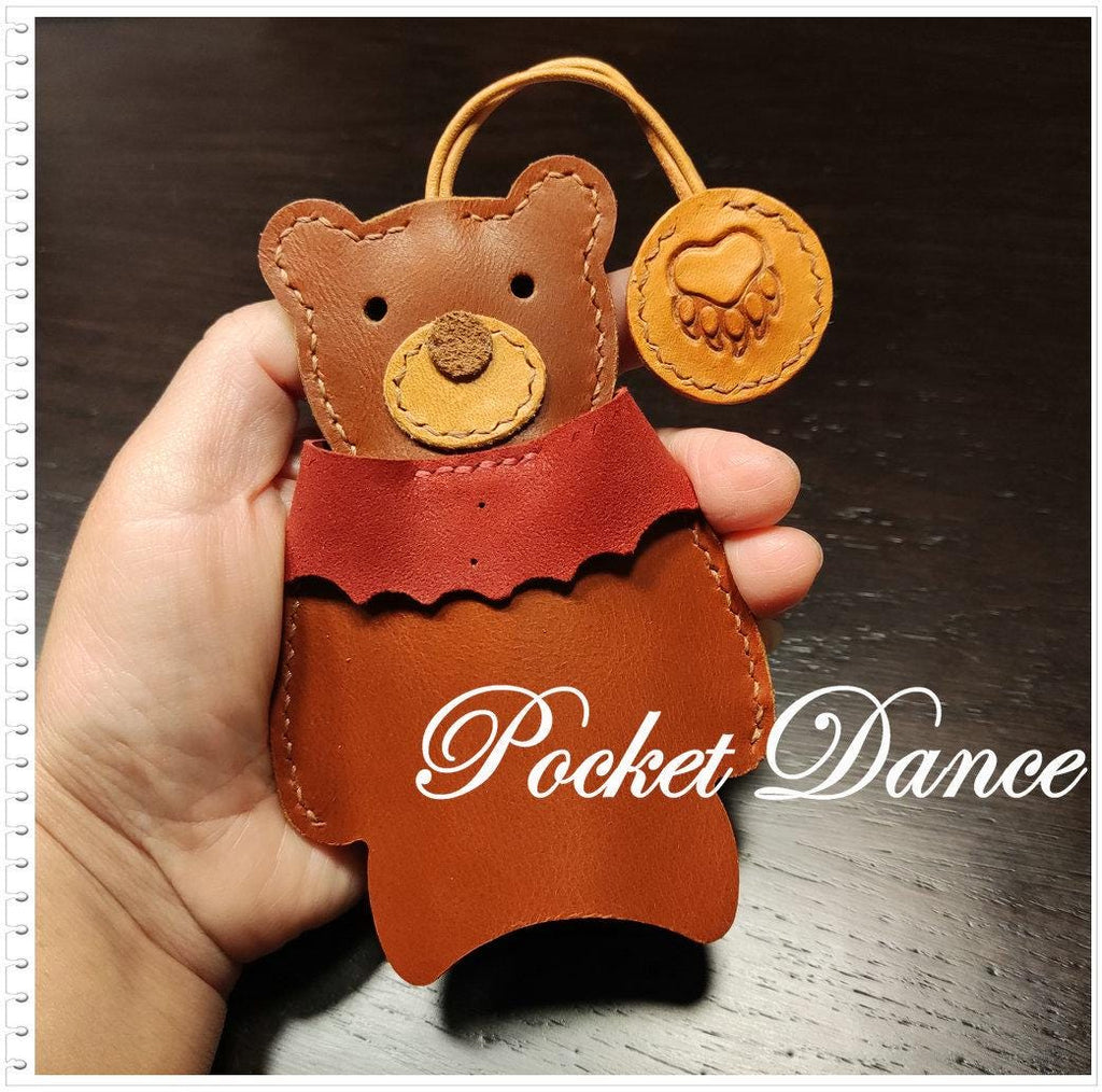 Leather teddy bear key bag, bear key holder, leather bear keychain, key leather cover case cute, cute bag charms Kids Gifts