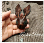 Handmade Leather Rabbit Brooch: Green Stone Eyes, Bunny Keychain