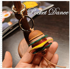 Leather Hamburger keychain, Cheeseburger bag charm, food gifts